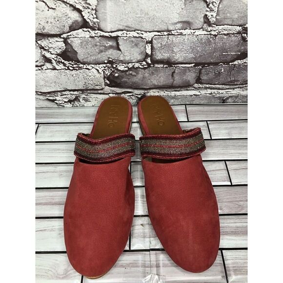 RoHo Red Suede Leather Slip On Beaded Strap Mules Shoes Women’s Sz 43EU/12M US - Picture 4 of 16